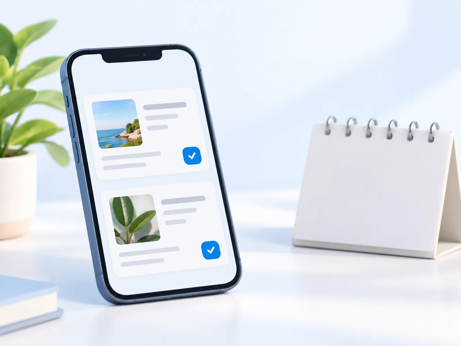 A phone with social page posts waiting for approval at a front desk