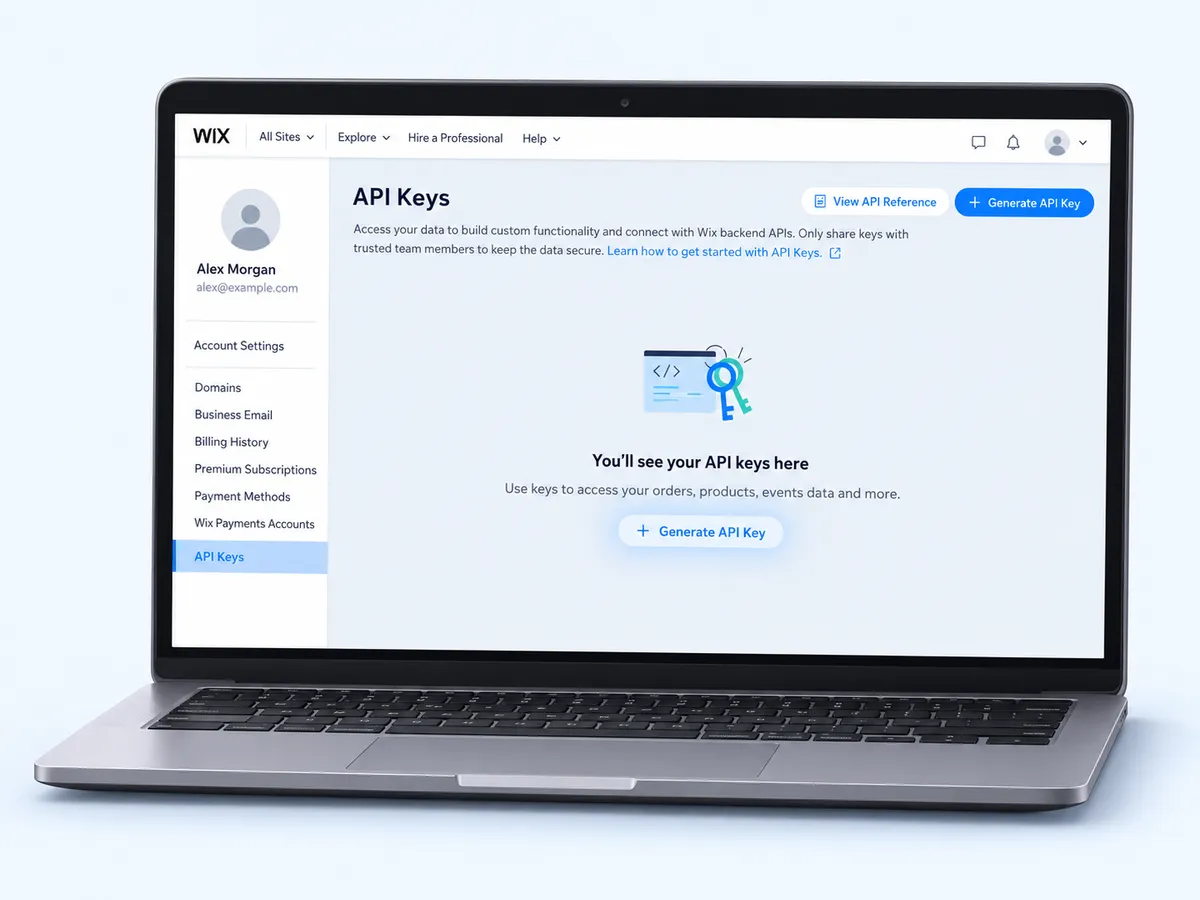 Wix Account Settings, API Keys