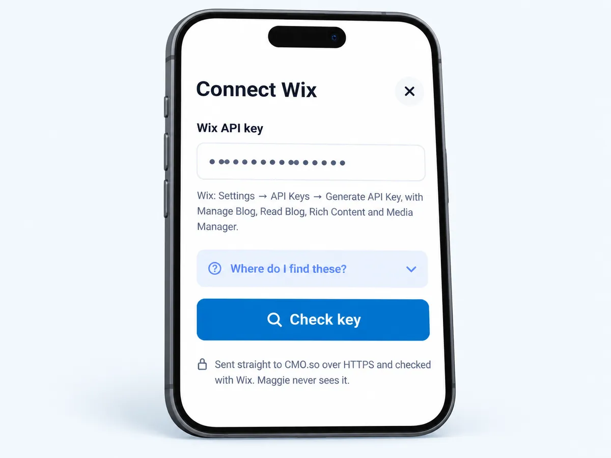 The Connect Wix form with the Check key button