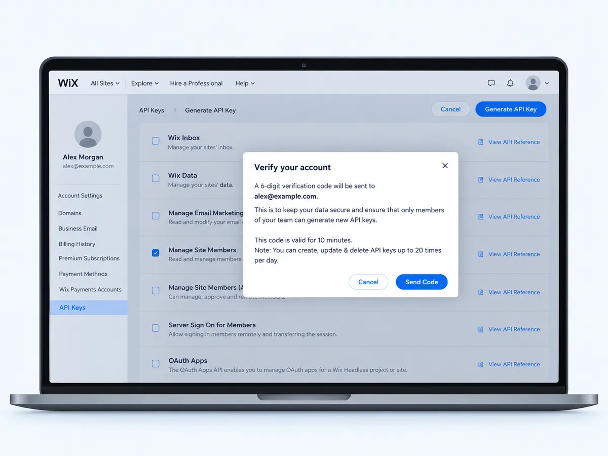 The Wix Verify your account dialog