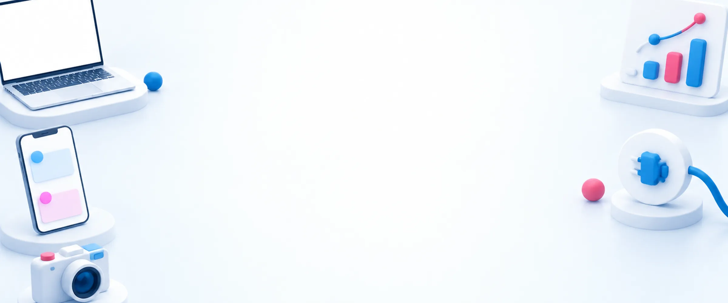 Small objects for websites, social channels and data around the edges of a white banner