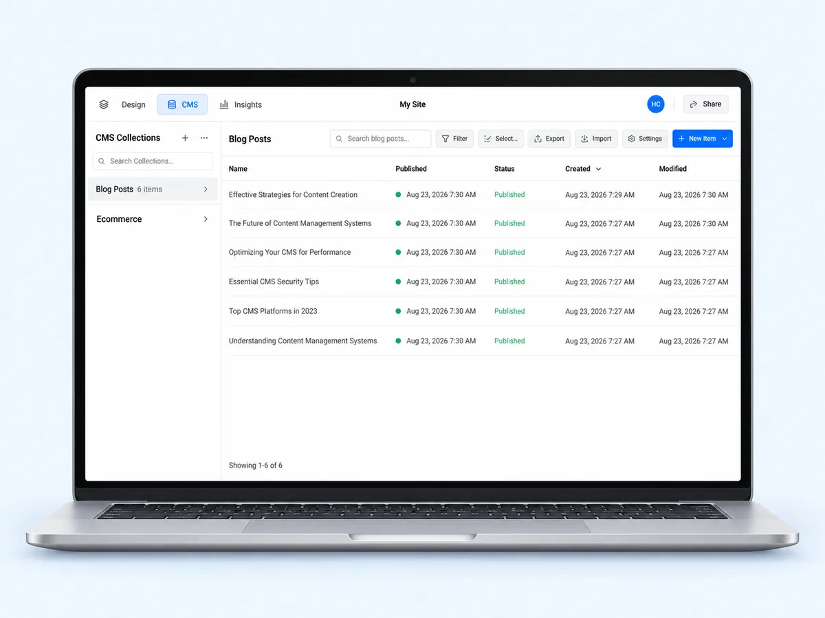 The Webflow CMS with a Blog Posts collection