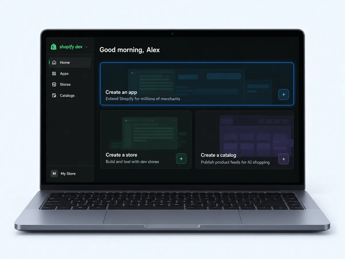 The Shopify Dev Dashboard with Create an app